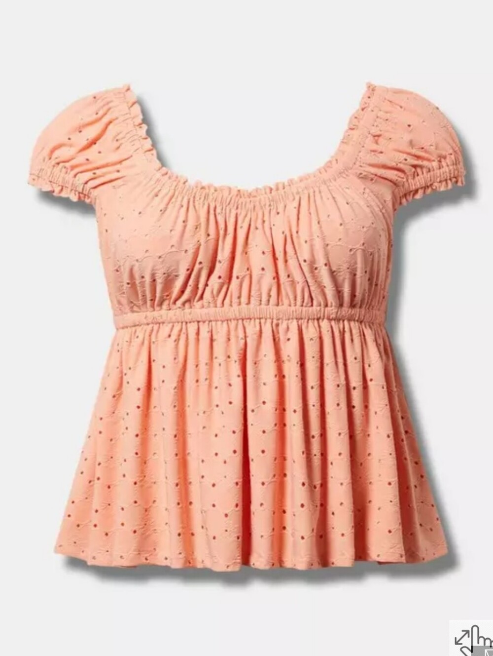 Torrid Eyelet Babydoll In Papaya Punch Fairy Festival Pullover Empire Peplum Lrg